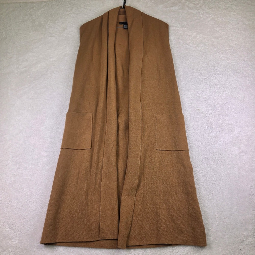 Joan Vass New York Camel Brown Sleeveless Duster Knit Vest Medium Pockets